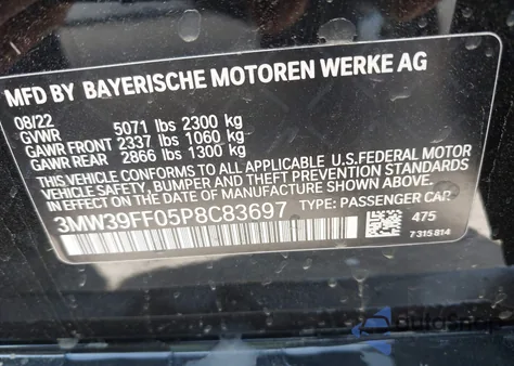 2023 BMW 3 Series 330E из США, поврежденный, VIN 3MW39FF05P8C83697